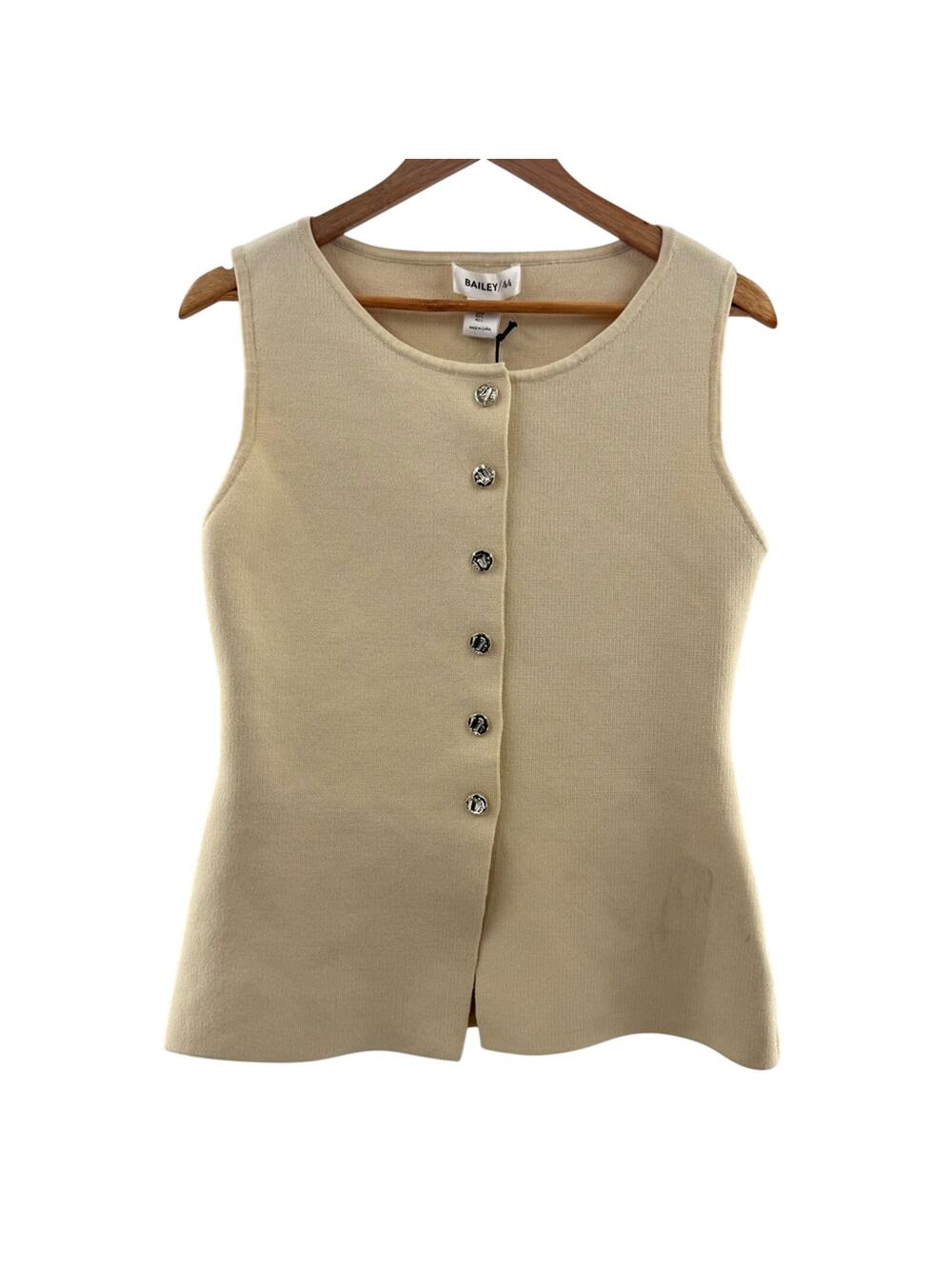NWT Bailey / 44 Button Front Longline Sleeveless Sweater Vest Cream Old Money L